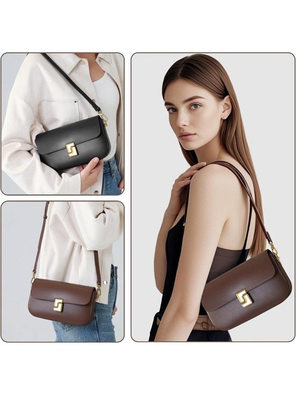 Women's Black Small Leather Removable Strap Handle Sling Backpack Crossbody - Picture 2 of 6